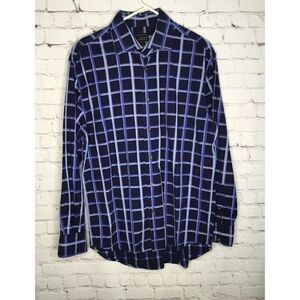 Cezani  Men's L Large Button Up Shirt Long Sleeve Blue Purple Check /Plaid‎ *